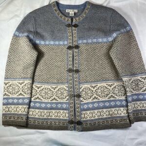 Vintage Gray & Blue Wool Cardigan